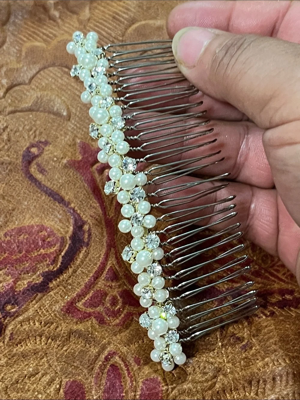 Vintage Pearl and Crystal Bridal Hair Comb - White Pearls, Clear Crystals